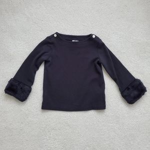 Janie and Jack Girls' Black Faux Fur Trim Top sz4